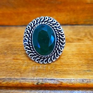 Faceted Green Glass German (Nickel) Silver Ring